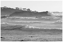 Waves, late afternoon, seventeen-mile drive, Pebble Beach. California, USA (black and white)