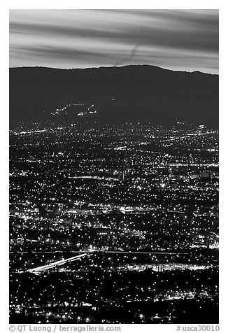 Lights of San Jose at dusk. San Jose, California, USA (black and white)