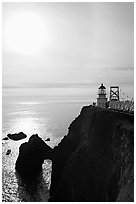 Point Bonita Lighthouse and sun, afternoon. California, USA (black and white)