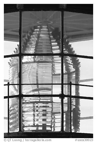 Lens of the Point Bonita Lighthouse. California, USA (black and white)