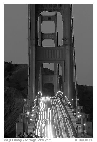 Traffic on Golden Gate Bridge at dusk. San Francisco, California, USA (black and white)