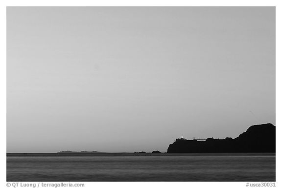 Marin headlands and Point Bonita, across the Golden Gate, sunset. California, USA