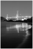 Golden Gate bridge at night from Baker Beach. San Francisco, California, USA (black and white)