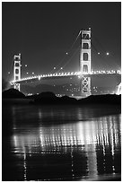 Golden Gate bridge at night from Baker Beach. San Francisco, California, USA (black and white)