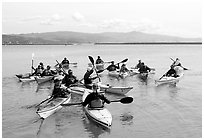 Sea kayak class, Pillar point harbor. Half Moon Bay, California, USA ( black and white)