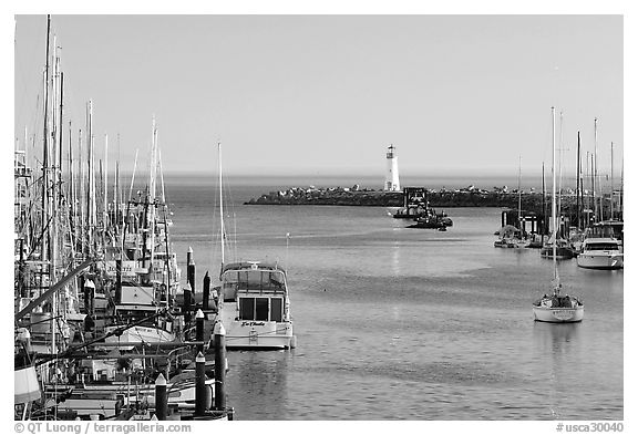 Harbor,  late afternoon. Santa Cruz, California, USA (black and white)