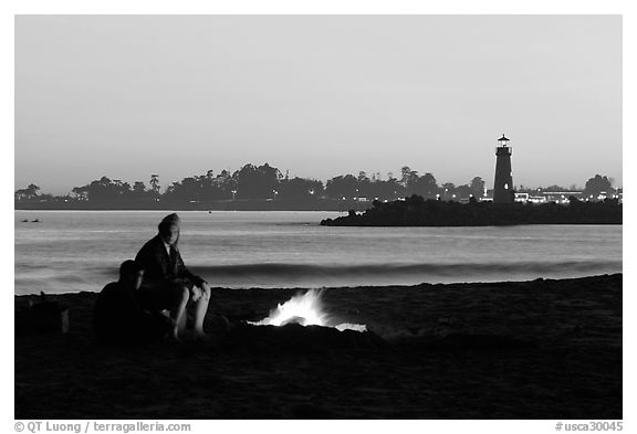 Camp Fire on the beach at sunset. Santa Cruz, California, USA