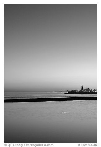 Twin Lakes State Beach, dusk. Santa Cruz, California, USA (black and white)