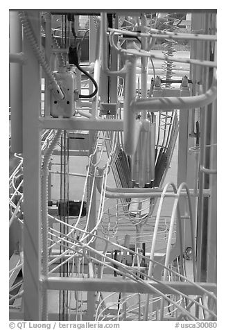 Close-up of Hi-tech art installation, The Tech Museum. San Jose, California, USA (black and white)