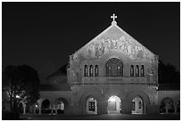 Memorial church at night. Stanford University, California, USA (black and white)