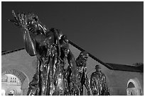 Burghers of Calais sculptures in  Quad at night. Stanford University, California, USA ( black and white)