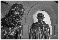 Burghers of Calais by Rodin in Quad by night. Stanford University, California, USA (black and white)