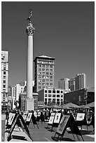 Art exhibit on Union Square central plaza, afternoon. San Francisco, California, USA (black and white)