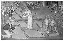 Harvest scene depicted in a fresco inside Coit Tower. San Francisco, California, USA ( black and white)