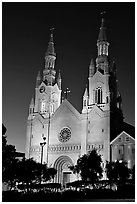 St Peter and Paul Church at night, Washington Square,. San Francisco, California, USA (black and white)