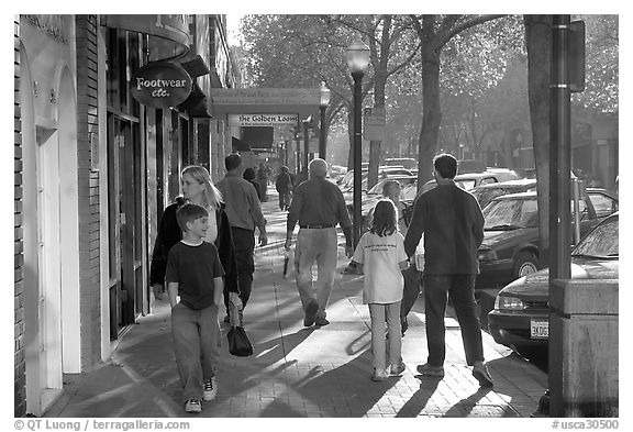 University avenue in fall, late afternoon. Palo Alto,  California, USA (black and white)