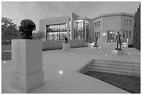 Rodin sculpture garden and Cantor Center for Visual Arts, sunset. Stanford University, California, USA (black and white)