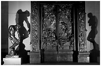 Rodin's monumental Gates of Hell at night. Stanford University, California, USA (black and white)