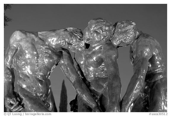 Detail of Rodin sculpture in the Rodin sculpture garden. Stanford University, California, USA (black and white)