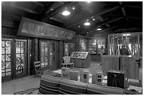 Inside the Sempervirens Visitor Center. Big Basin Redwoods State Park,  California, USA (black and white)