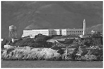 Prison building on Alcatraz Island, late afternoon. San Francisco, California, USA (black and white)