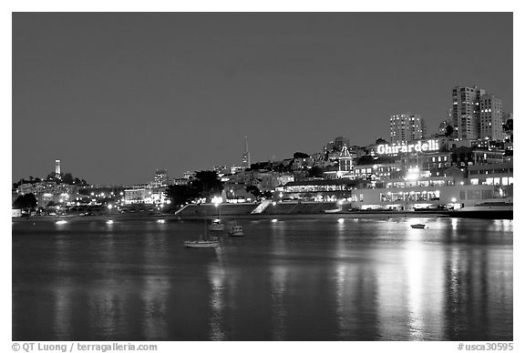 Aquatic park and Ghirardelli Square at night. San Francisco, California, USA