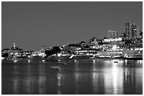 Aquatic park and Ghirardelli Square at night. San Francisco, California, USA ( black and white)