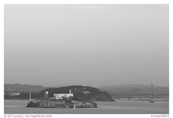 Alcatraz Island,  Yerba Buena Island, and Bay Bridge, sunset. San Francisco, California, USA