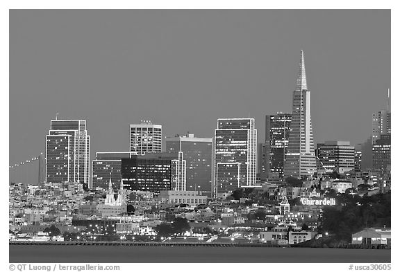 Skyline at dusk. San Francisco, California, USA (black and white)