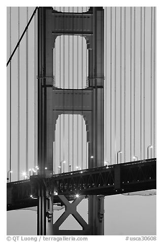 Golden Gate Bridge pillar,  sunset. San Francisco, California, USA (black and white)
