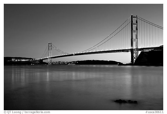 Golden Gate and Bridge, sunset. San Francisco, California, USA (black and white)