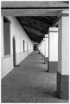 Corridor, Mission San Miguel Arcangel. California, USA (black and white)