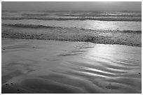 Wet sand, waves, and fog. Morro Bay, USA (black and white)