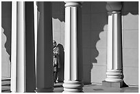 Woman and colonade, Sikh Gurdwara Temple. San Jose, California, USA ( black and white)