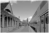 Caltrain at the Menlo Park train station. Menlo Park,  California, USA (black and white)