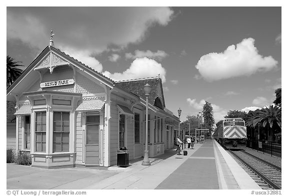 Train station in victorian style. Menlo Park,  California, USA (black and white)