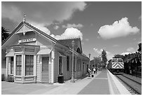 Train station in victorian style. Menlo Park,  California, USA (black and white)