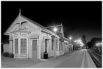 Train station (oldest in California) at night. Menlo Park,  California, USA (black and white)