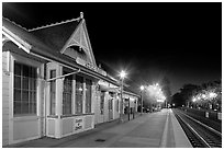Train station (oldest in California) at night. Menlo Park,  California, USA ( black and white)