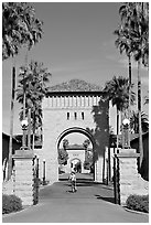 West Entrance to the Main Quad, late afternoon. Stanford University, California, USA ( black and white)