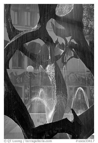 Fountain known as The Claw in front of the Old Union, late afternoon. Stanford University, California, USA