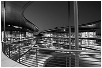 Curves of the James Clark Center, dusk. Stanford University, California, USA ( black and white)