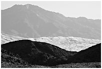 Hills, Kelso Dunes, and Granit Moutains from a distance. Mojave National Preserve, California, USA (black and white)