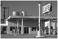 Cafe and gas station, historic route 66,  Amboy. California, USA (black and white)