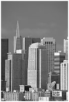 Financial district skyline with Museum of Modern Art building, afternoon. San Francisco, California, USA (black and white)