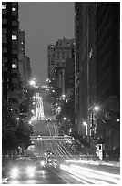 Steep street and lights at dusk. San Francisco, California, USA (black and white)