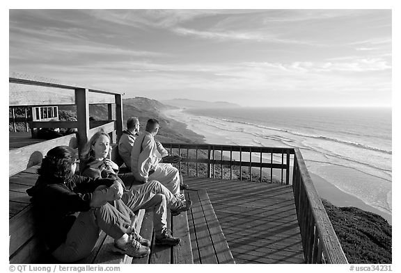 Observation platform at Fort Funston overlooking the Pacific. San Francisco, California, USA (black and white)