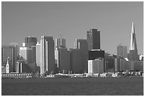 Embarcardero and skyline seen from Treasure Island, early morning. San Francisco, California, USA ( black and white)