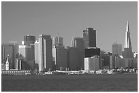 Embarcardero and skyline seen from Treasure Island, early morning. San Francisco, California, USA (black and white)