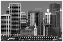 Skyline and Ferry Building building. San Francisco, California, USA (black and white)